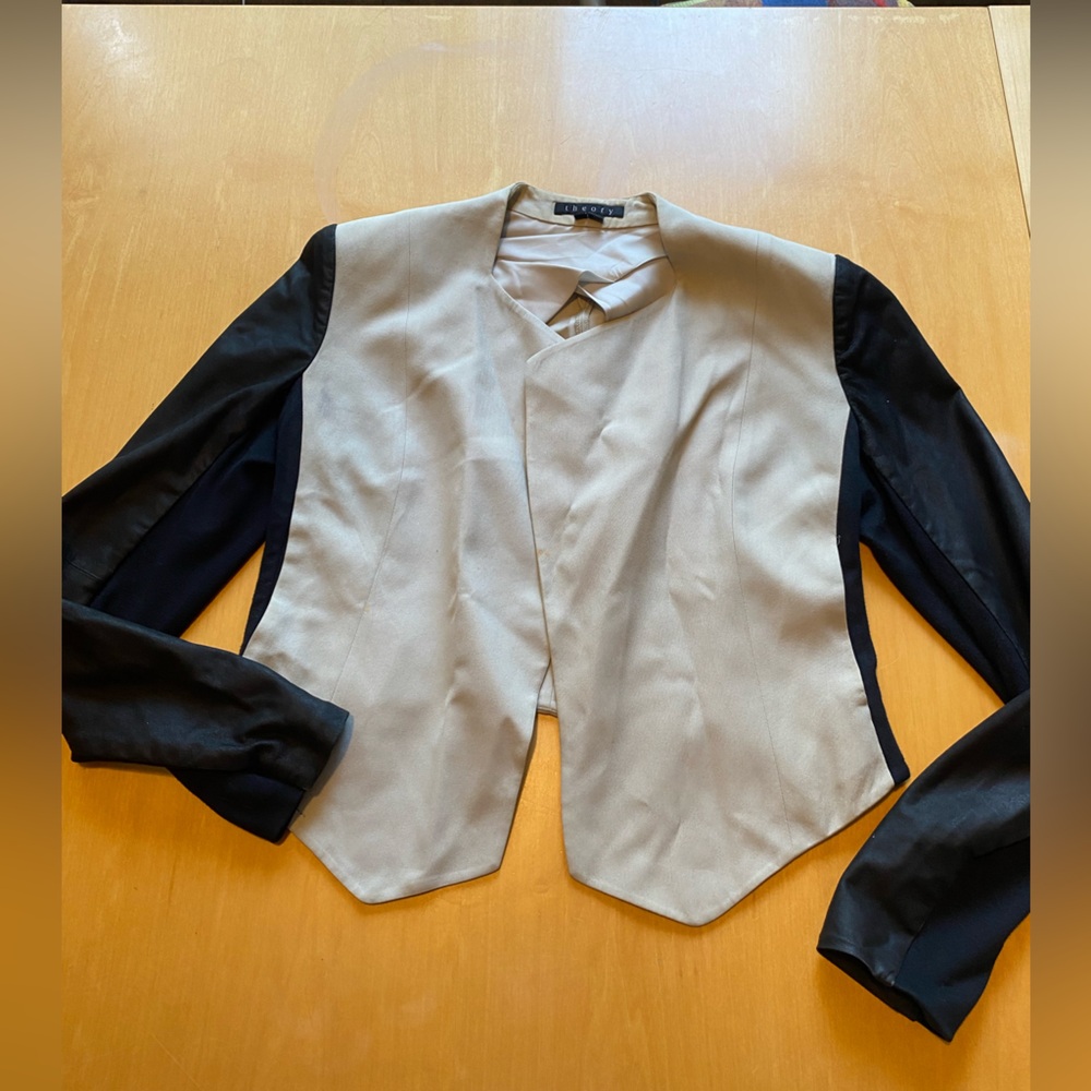 Theory Beige and Black Cropped Blazer
